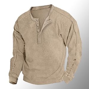 Men's T shirt Tee Waffle Henley Shirt Henley Shirt Tee Top Long Sleeve Shirt Plain Henley Street Vacation Long Sleeve Clothing Apparel Fashion Designer Basic Lightinthebox