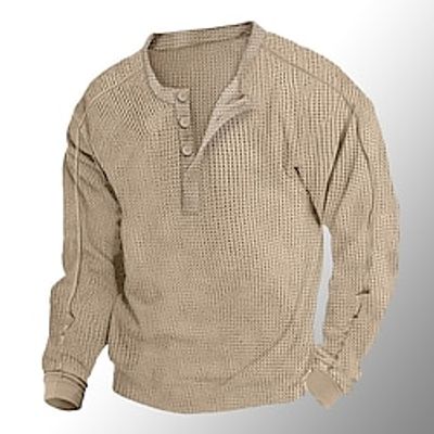 Men's T shirt Tee Waffle Henley Shirt Henley Shirt Tee Top Long Sleeve Shirt Plain Henley Street Vacation Long Sleeve Clothing Apparel Fashion Designer Basic Lightinthebox