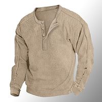 Men's T shirt Tee Waffle Henley Shirt Henley Shirt Tee Top Long Sleeve Shirt Plain Henley Street Vacation Long Sleeve Clothing Apparel Fashion Designer Basic Lightinthebox - thumbnail