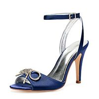 Women's Wedding Shoes High Heel Open Toe Wedding Sandals Wedding Party  Evening Satin Rhinestone Bowknot Solid Colored White Black Purple miniinthebox - thumbnail