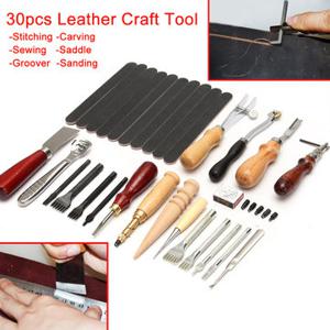 30Pcs/Set Vintage Leather Craft Tools Kit Stitching Sewing Beveler Punch Working Hand Tool