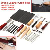 30Pcs/Set Vintage Leather Craft Tools Kit Stitching Sewing Beveler Punch Working Hand Tool - thumbnail