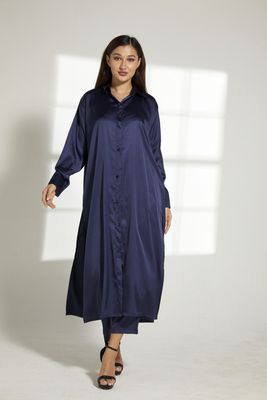 Moistreet Navy Silk Fabric Top And Pants Set (XS, S, M, L, XL, XXL) Moistreet Navy Silk Fabric Top And Pants Set (XS, S, M, L, XL, XXL)