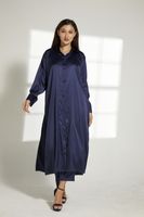 Moistreet Navy Silk Fabric Top And Pants Set (XS, S, M, L, XL, XXL)