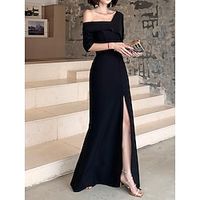 Women's Prom Dress Party Dress Black Dress Long Dress Maxi Dress Black Half Sleeve Pure Color Split Spring Fall Winter V Neck Fashion Birthday Evening Party Wedding Guest 2023 S M L XL XXL Lightinthebox - thumbnail