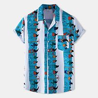 Men's Shirt Underwater World Button-Down Short Sleeve Casual Tops Cotton Casual Fashion Hawaiian Breathable Blue Lightinthebox - thumbnail