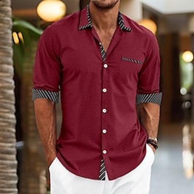 Men's Shirt Button Up Shirt Casual Shirt Black White Wine Army Green Long Sleeve Color Block Stripes Lapel Daily Vacation Front Pocket Clothing Apparel Fashion Casual Comfortable Smart Casual Lightinthebox