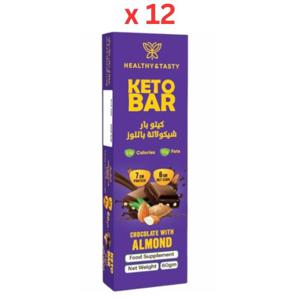 Healthy & Tasty Keto Bar Chocolate With Almond 60G, Box Of 12, No Added Sugar, Wheat Free, 7G Protein, 238 Calories, 15G Fat, 6G Net Carbs