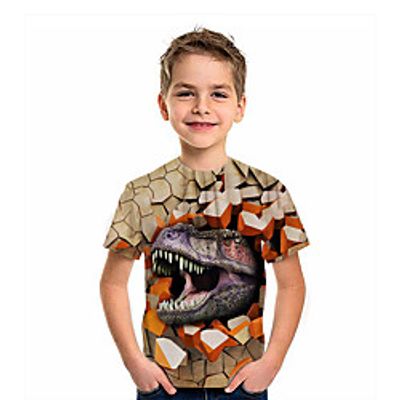 Kids Boys' T shirt Short Sleeve Dinosaur Animal Print Brown Children Tops Summer Active Cool Daily Wear Regular Fit 4-12 Years Lightinthebox