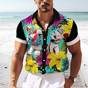 Floral Casual Men's Shirt Outdoor Street Casual Daily Summer Turndown Short Sleeve Black Pink Red S M L Shirt Lightinthebox