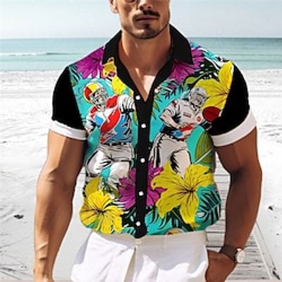 Floral Casual Men's Shirt Outdoor Street Casual Daily Summer Turndown Short Sleeve Black Pink Red S M L Shirt Lightinthebox