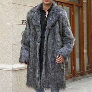 Men's Winter Coat Winter Jacket Faux Fur Coat Outdoor Daily Wear Warm Pocket Fall Winter Plain Fashion Streetwear Lapel Regular Black White Yellow Brown Light Grey Jacket Lightinthebox