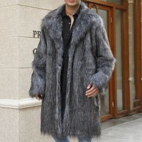 Men's Winter Coat Winter Jacket Faux Fur Coat Outdoor Daily Wear Warm Pocket Fall Winter Plain Fashion Streetwear Lapel Regular Black White Yellow Brown Light Grey Jacket Lightinthebox - thumbnail