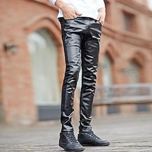 Men's Trousers Faux Leather Pants Casual Pants Pocket Plain Comfort Breathable Outdoor Daily Going out Fashion Casual Black Lightinthebox