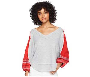 Embroidered Bubble-Sleeve T-Shirt  Medium Gray