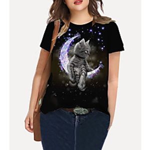 Women's Plus Size Tops T shirt Print Cat Graphic Moon Large Size Crewneck Short Sleeve Basic Big Size XL XXL 3XL 4XL 5XL Black Lightinthebox