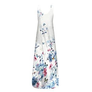 Women's Strap Dress Maxi long Dress Blue Blushing Pink Green White Black Sleeveless Floral Print Animal Print Summer V Neck Casual Holiday 2021 S M L XL XXL miniinthebox