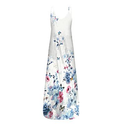 Women's Strap Dress Maxi long Dress Blue Blushing Pink Green White Black Sleeveless Floral Print Animal Print Summer V Neck Casual Holiday 2021 S M L XL XXL miniinthebox