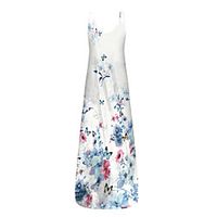 Women's Strap Dress Maxi long Dress Blue Blushing Pink Green White Black Sleeveless Floral Print Animal Print Summer V Neck Casual Holiday 2021 S M L XL XXL miniinthebox - thumbnail