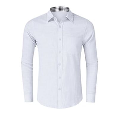 Men's Casual Shirt Regular Fit Long Sleeve Lapel Solid Color Cotton Linen Black White Blue 2023 Lightinthebox