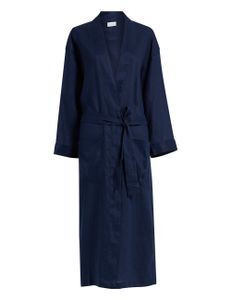 Long Linen Night Robe - Navy