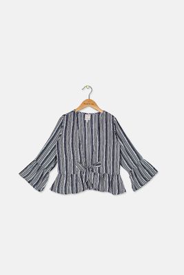 Kids Girls Tie Hem Blouse  Navy Blue