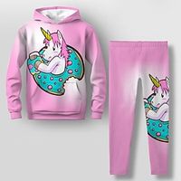 Girls' 3D Cartoon Unicorn Hoodie  Legging Set Pink Long Sleeve 3D Print Spring Fall Active Fashion Daily Polyester Kids 3-12 Years Hooded Outdoor Date Vacation Regular Fit Lightinthebox - thumbnail