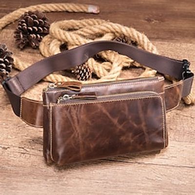 1pc Simple First Layer Cowhide Waist Bag Vintage Genuine Leather Chest Bag Multi Pocket Genuine Leather Men's Bumbag Belt Bag Slim Crossbody Bag Lightinthebox