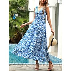 Women's Casual Dress Swing Dress Floral Print V Neck Long Dress Maxi Dress Stylish Date Vacation Sleeveless Summer Spring Lightinthebox