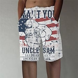 Men's Shorts Summer Shorts Beach Shorts Drawstring Elastic Waist 3D Print Graphic American Flag Breathable Soft Short Casual Daily Holiday Streetwear Hawaiian Blue Micro-elastic miniinthebox