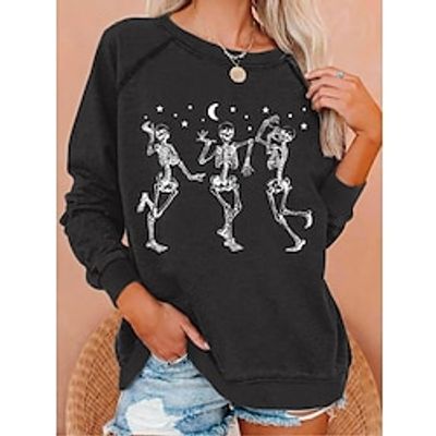 Women's Halloween Sweatshirt Pullover Sportswear Festival Print Black White Blue Skull Halloween Casual Round Neck Long Sleeve Top Micro-elastic Fall Winter miniinthebox Women's Halloween Sweatshirt Pullover Sportswear Festival Print Black White Blue Skull Halloween Casual Round Neck Long Sleeve Top Micro-elastic Fall Winter miniinthebox