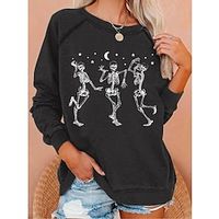 Women's Halloween Sweatshirt Pullover Sportswear Festival Print Black White Blue Skull Halloween Casual Round Neck Long Sleeve Top Micro-elastic Fall  Winter miniinthebox - thumbnail