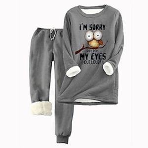Women's Hoodie Tracksuit Pants Sets Fleece Animal Letter Pink Blue Gray Drawstring Print Long Sleeve Casual Daily Warm Daily Hooded Regular Fit Fall  Winter Lightinthebox