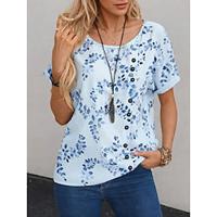 Women's Tunic Leaf Daily Button Blue Short Sleeve Daily Casual Crew Neck Summer Lightinthebox