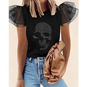Women's T shirt Skull Sequins Round Neck Casual Tops Black Lightinthebox