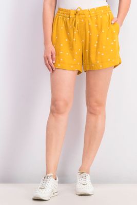 Womens Drawstring Floral Print Short Mustard Womens Drawstring Floral Print Short Mustard