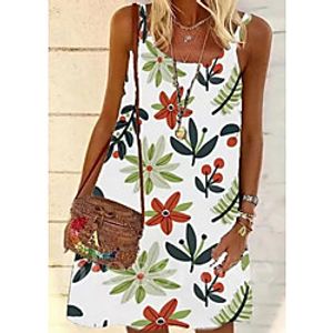 Women's Strap Dress Short Mini Dress Purple Red Yellow Fuchsia Sleeveless Floral Color Block Patchwork Print Summer Round Neck Casual 2021 S M L XL XXL Lightinthebox