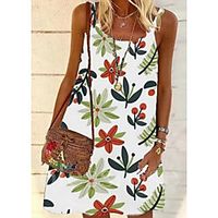 Women's Strap Dress Short Mini Dress Purple Red Yellow Fuchsia Sleeveless Floral Color Block Patchwork Print Summer Round Neck Casual 2021 S M L XL XXL Lightinthebox - thumbnail