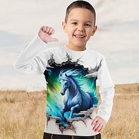Boys 3D Horse Tee Shirt Long Sleeve 3D Print Spring Fall Sports Fashion Streetwear Polyester Kids 3-12 Years Crew Neck Outdoor Casual Daily Regular Fit miniinthebox