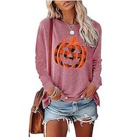 Women's T shirt Tee Pumpkin Halloween Casual Weekend T shirt Tee Long Sleeve Print Round Neck Basic Halloween Green Black Blue S miniinthebox - thumbnail