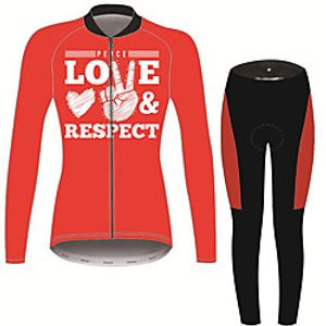 21Grams Peace  Love Women's Long Sleeve Cycling Jersey with Tights - Black / Red Bike Clothing Suit Thermal Warm Anatomic Design Ultraviolet Resistant Sports Winter Fleece Terylene Polyester Taffeta miniinthebox