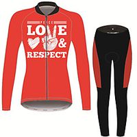 21Grams Peace  Love Women's Long Sleeve Cycling Jersey with Tights - Black / Red Bike Clothing Suit Thermal Warm Anatomic Design Ultraviolet Resistant Sports Winter Fleece Terylene Polyester Taffeta miniinthebox - thumbnail
