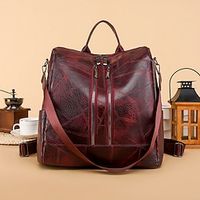 Women's Backpack Functional Backpack School Traveling Solid Color PU Leather Large Capacity Zipper Wine Black Brown Lightinthebox - thumbnail
