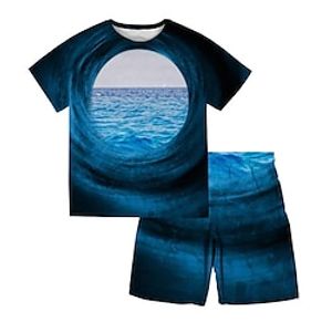 Kids Boys T-shirt  Shorts Clothing Set 2 Pieces Short Sleeve Blue Royal Blue Galaxy Graphic Patterned Crewneck Print Street Sports Vacation Fashion Comfort Cool Daily 3-13 Years miniinthebox