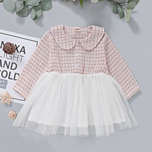 Baby Girls' Active Houndstooth Ruffle Print Long Sleeve Knee-length Dress Blushing Pink miniinthebox
