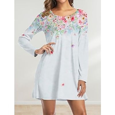 Women's Casual Dress T Shirt Dress Tee Dress Floral Print Crew Neck Mini Dress Elegant Valentine's Day Date Long Sleeve Loose Fit Pink Blue Green Spring S M L XL 2XL Lightinthebox