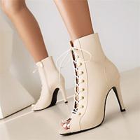 Women's Heels Sandals Boots Summer Boots Lace Up Boots Heel Boots Party Club Lace-up Stiletto Peep Toe Fashion PU Zipper Almond Black Lightinthebox