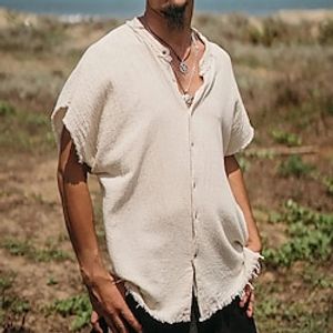 Men's Linen Shirt Summer Shirt Beach Shirt Collar Summer Short Sleeve Beige Plain Casual Daily Clothing Apparel Lightinthebox