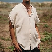 Men's Linen Shirt Summer Shirt Beach Shirt Collar Summer Short Sleeve Beige Plain Casual Daily Clothing Apparel Lightinthebox - thumbnail