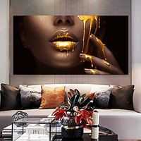 Wall Art Canvas Poster Painting Artwork Picture Gold Lips Woman Home Decoration Décor Rolled Canvas No Frame Unframed Unstretched Lightinthebox - thumbnail